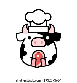 cute cow beef grill cartoon logo vector icon illustration