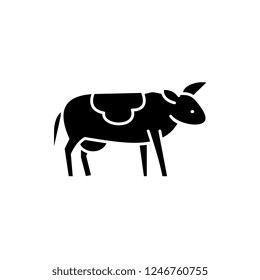 Cute cow black icon, vector sign on isolated background. Cute cow concept symbol, illustration 