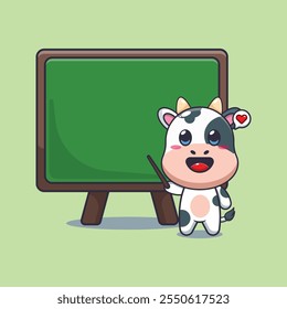 Cute cow with blackboard cartoon vector illustration. vector cartoon illustration suitable for poster, brochure, web, mascot, sticker, logo and icon.