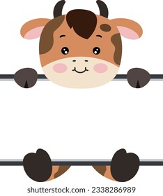 Cute cow with blank signboard