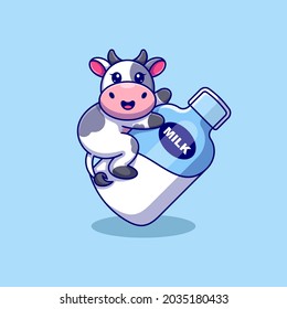 Cute cow with bottle milk cartoon