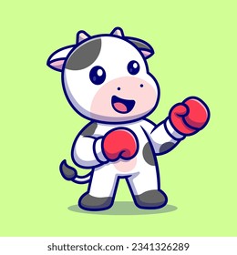 Cute Cow Boxing Cartoon Vector Icon Illustration. Animal Sport Icon Concept Isolated Premium Vector. Flat Cartoon Style