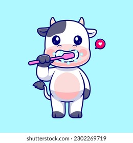 Ilustración del icono del vector de dibujos animados con pincel de vaca suave. Vector Premium Aislado Con Concepto De Icono Saludable Para Animales. Estilo de dibujo plano