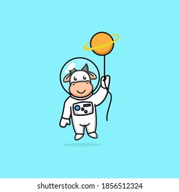 Cute cow bull with astronaut costume