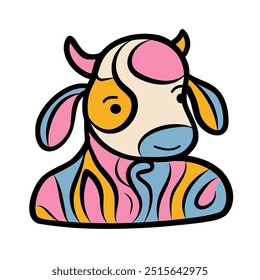 Cute cow and bull. Bright. Line. Doodle. Hygge concept vector flat illustration