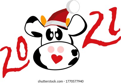 Cute cow, bull, symbol 2021 year