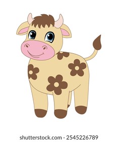 Bezerro de vaca bonito isolado em um fundo branco. Ilustração vetorial, ícone colorido em estilo plano.