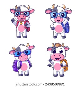 Cute cow carrying a backpack set