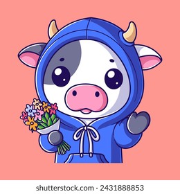 Cute cow carrying a flower