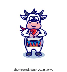 cute cow cartoon animal holding a drum