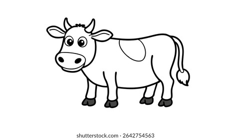 cute cow cartoon big eyes outline.