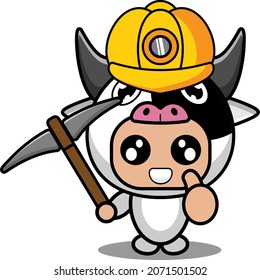 cute cow cartoon character vector miner farmer animal mascot costume