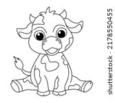 Cute cow cartoon coloring page illustration vector. For kids coloring book.
