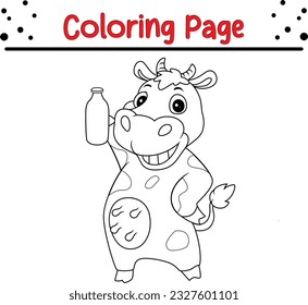 Cute Cow cartoon coloring page illustration vector. Wild animal coloring pages for kids