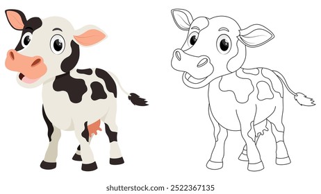 Cute cow cartoon coloring page for children education