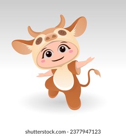 Cute cow With Cartoon Icon Vector Illustration. Cute bear mascot costume concept Isolated Premium Vector. Flat Cartoon Style
