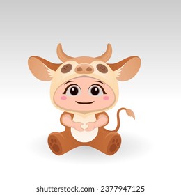 Cute cow With Cartoon Icon Vector Illustration. Cute bear mascot costume concept Isolated Premium Vector. Flat Cartoon Style