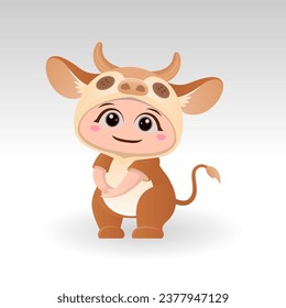 Cute cow With Cartoon Icon Vector Illustration. Cute bear mascot costume concept Isolated Premium Vector. Flat Cartoon Style