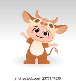 Cute cow With Cartoon Icon Vector Illustration. Cute bear mascot costume concept Isolated Premium Vector. Flat Cartoon Style