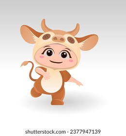 Cute cow With Cartoon Icon Vector Illustration. Cute bear mascot costume concept Isolated Premium Vector. Flat Cartoon Style