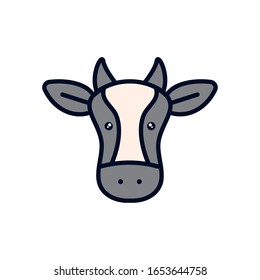 Cute cow cartoon line fill style icon design, Animal zoo life nature character childhood and adorable theme Vector illustration