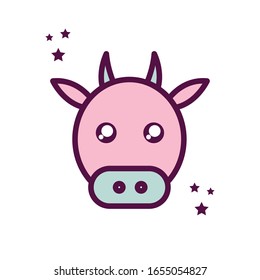 Cute cow cartoon line and fill style icon design, Animal zoo life nature character childhood and adorable theme Vector illustration