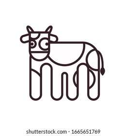 Cute cow cartoon line style icon design, Animal zoo life nature character childhood and adorable theme Vector illustration