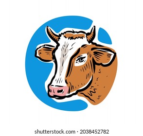 Cute cow cartoon logo. Dairy farm concept. Vector illustration