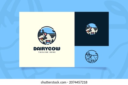 Cute cow cartoon logo illustration circle