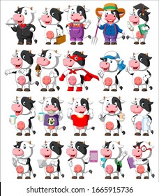 Cute cow cartoon mascot pack of illustrations