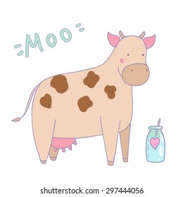 Cute cow cartoon with milk bottle
