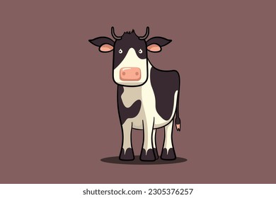 Cute cow cartoon on brown pink background
