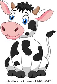 Cute Cow Cartoon Sitting