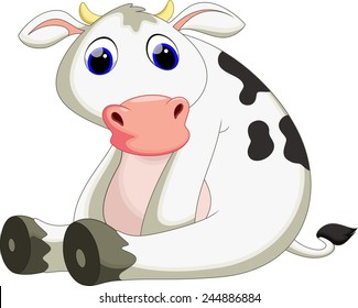 Cute Cow Cartoon Sitting