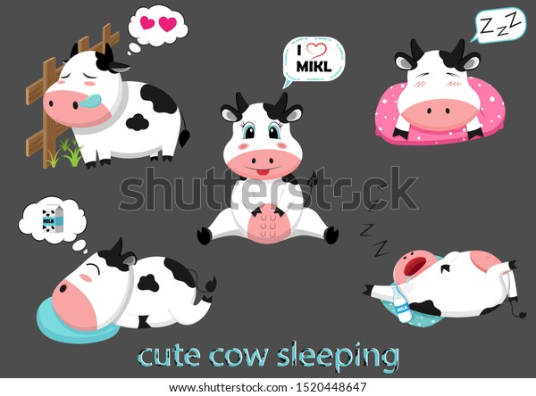 かわいい牛の漫画寝てる かわいい農家の牛乳動物のキャラクターイラスト牛乳入り農家の牛の動物 のベクター画像素材 ロイヤリティフリー