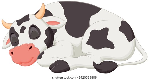 Cute Cow Cartoon Sleeping Vector Illustration. Animal Nature Icon Concept Isolated Premium Vector