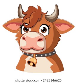 Cute cow in cartoon style, vector illustration with white background.