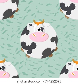 Cute cow in cartoon style for your good mood. Seamless pattern. Vector illustration.