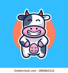 Ilustración del icono del vector de dibujos animados de vaca. Vector de concepto de icono animal. Estilo de caricatura plana adecuado para página de aterrizaje web, cartel, volante, adhesivo, tarjeta, camisetas