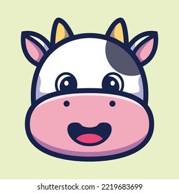 Ilustración del icono del vector de dibujos animados de vaca. Estilo de dibujo plano