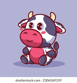 Cute cow cartoon vector icon illustration
