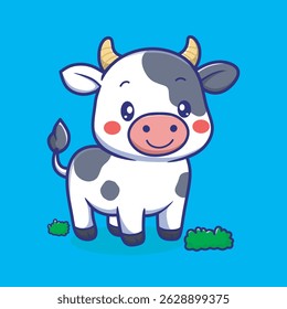 Cute Cow Cartoon Vector Icon Illustration. Animal Nature Icon Concept Isolated Premium Vector. Flat Cartoon Style