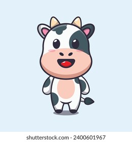 Cute cow cartoon vector illustration. 
Vector cartoon Illustration suitable for poster, brochure, web, mascot, sticker, logo and icon.