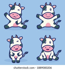 Cute Cow Cartoon Vector Illustrations Stock Vector (Royalty Free ...