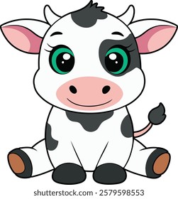 Cute cow cartoon vector sitting , perfect for children's products.