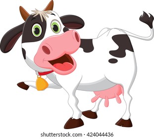 Cute cow cartoon waving hand