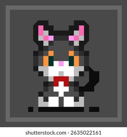 Gato de vaca bonito Pixel Art - 8 Bit personagem de desenho animado em estilo retrô