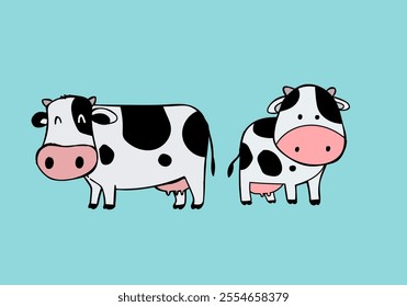 Cute cow, cattle cartoon icon character maskot vector illustration collection. Isolated on background.