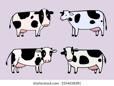 Cute cow, cattle cartoon icon character maskot vector illustration collection. Isolated on background.