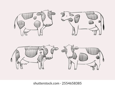 Cute cow, cattle cartoon icon character maskot vector illustration collection. Isolated on background.